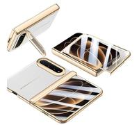 MiorMiar Leather Case for Xiaomi 18 Fold with Lens Stand (White,HD Screen) | Lychee Pattern Leather, Protective Cover, Lens Bracket, HD/Privacy Screen Protector, Gold Plated Frame