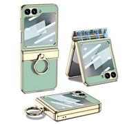 MiorMiar Magnetic Folding Litchi Leather Case for Samsung Galaxy Z Flip 6, All-Inclusive Phone Protective Cover for Flip6, Anti-Drop Shell with A Electroplating Ring (Light Green,for Flip 6)