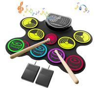 Miortior Electronic Drum Set, 10 Pads Roll-up Drum Practice Pad with Drum Pedals & Drum Sticks, Portable Drum Pad Machine Built-in Speaker with Headphone Jack, Great Christmas & Birthday Gift for Kids