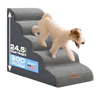 Miorun Curved Dog Stairs for High Beds Up to 30", 5-Step Dog Ramp for Large Dogs with Washable Cover, Non-Slip Steps for Cats to Get on Couch and Sofa, Durable Foam Ladder for Large Breeds, Light Grey