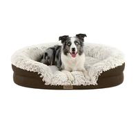 Miorun Fluffy Orthopedic Dog Bed for Medium & Large Dogs, Calming Plush Sofa Bed with Curved Bolster Support and Egg-Crate Foam Base, 43" Cozy Oval Pet Donut Bed with Washable Cover, Camel