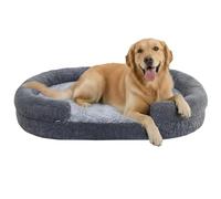 Miorun Orthopedic Dog Bed for Large Dogs, Egg Crate Memory Foam Fur Sofa with Comfortable Sides, Soft and Big Dog Couch Bed with Washable Removable Cover and Non-Slip Oval Bottom, 43" Grey