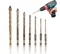 Miosugo 7PCS Four-Flute Sawtooth Drill Bit Set, High Hardness Oblique Head Multifunctional Drill Bits for Tiles, Ceramics, Masonry, Glass and More, 3/4/5/6/8/10/12 mm (Gold)