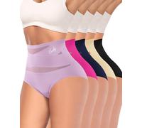 MIOTAN Women's High Waisted Underwear Postpartum Stretch Full Coverage Breathable Briefs 4 Packs Panties, Black,nude,blue,purple,pink, 3XL