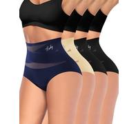 MIOTAN Women's High Waisted Underwear Tummy Control Knickers 4 Pack Postpartum Panties Ladies Multipack (Multicolor,S)