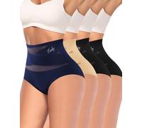 MIOTAN Women's Tummy Control Knickers High Waisted Postpartum 4 Pack | X-cross waistband, double-layer mesh, soft, breathable, stretchy, full coverage, for everyday, yoga and gym