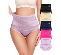 MIOTAN Women's Underwear 4 Pack High Waisted No Muffin Top Tummy Control Ladies Panties Postpartum Briefs Full Coverage, Multicolor-5p, XL