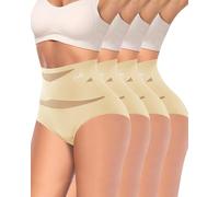 MIOTAN Women's Underwear Tummy Control High Waisted Shapewear Stretch Full Coverage Breathable Briefs 4 Packs Panties, Nude, XL