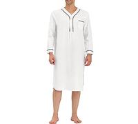 MIOTEQ Men's Nightshirt Long Sleeve Cotton Nightgown Loose Comfy Sleep Shirt Soft Nightgown Housecoat S-XXXL,White,3XL