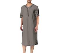 MIOTEQ Men's Nightshirt Short Sleeve Cotton Nightgown Loose Comfy Sleep Shirt Soft Nightgown Housecoat S-XXXL,Grey,XL