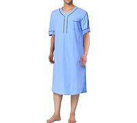 MIOTEQ Men's Nightshirt Short Sleeve Cotton Nightgown Loose Comfy Sleep Shirt Soft Nightgown Housecoat S-XXXL,Light Blue,L