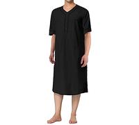 MIOTEQ Men's Nightshirt Short Sleeve Cotton Nightgown Loose Comfy Sleep Shirt Soft Nightgown Housecoat S-XXXL,Black,3XL