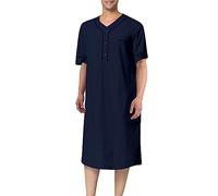 MIOTEQ Men's Nightshirt Short Sleeve Cotton Nightgown Loose Comfy Sleep Shirt Soft Nightgown Housecoat S-XXXL,navy blue,XL