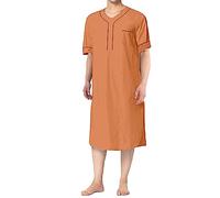 MIOTEQ Men's Nightshirt Short Sleeve Cotton Nightgown Loose Comfy Sleep Shirt Soft Nightgown Housecoat S-XXXL,Orange,XL
