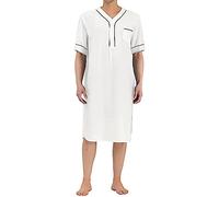 MIOTEQ Men's Nightshirt Short Sleeve Cotton Nightgown Loose Comfy Sleep Shirt Soft Nightgown Housecoat S-XXXL,White,M