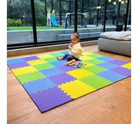 MioTetto Soft Non-Toxic Foam Baby Play Mat | Colorful Jigsaw Puzzle Play Mat | 36 Squares Foam Floor Mats for Kids & Babies | EVA Foam Interlocking Tiles, Purple-canary-emerald-indigo, 36