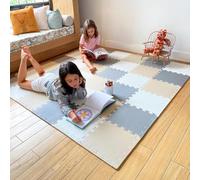 MioTetto Soft Non-Toxic Foam Baby Play Mat | Toddler Colorful Jigsaw Puzzle 36 Squares Floor Mats for Kids & Babies | EVA Foam Interlocking Tiles for Gym, Nursery, Playroom, Cream-gray-beige, 36