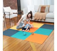 MioTetto Soft Non-Toxic Foam Baby Play Mat | Toddler Playmat |Colorful Jigsaw Puzzle Play Mat | 36 Squares Foam Floor Mats for Kids & Babies | EVA Foam Interlocking Tiles, Cobalt-apricot-pine-gold, 36