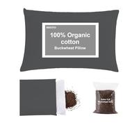 MIOTO Organic Buckwheat Pillow for Sleeping with Dual-Layer Pillowcase and Extra Tartary Buckwheat Hulls, Adjust Height and Firmness, Neck Support Pillow for Back and Side Sleepers(S, Dark Grey