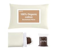 MIOTO Organic Buckwheat Pillow for Sleeping with Dual-Layer Pillowcase and Extra Tartary Buckwheat Hulls, Adjust Height and Firmness, Neck Support Pillow for Back and Side Sleepers 14"x20"