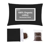 MIOTO Organic Buckwheat Pillow for Sleeping with Dual-Layer Pillowcase and Extra Tartary Buckwheat Hulls, Adjust Height and Firmness, Neck Support Pillow for Back and Side Sleepers, Black