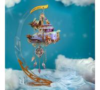 Mious 3D DIY Wooden Steampunk Flyship Puzzle Model with Acrylic Display Stand, Creative Assembling Desktop Toy Gift for Adult and Teen (Kit Version)