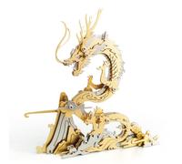Mious 3d Metal Model Kits, DIY Mechanical Chinese Dragon Metal Assembly Toy Creative Ornament (Kit Version/92PCS/Golden)