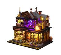 Mious 3D Wooden DIY Magic House Mini Castle Model with Lights, Puzzle Castle Model Halloween Magic Journey for Craft Enthusiasts Gift, 3D Jigsaw Puzzles for Adults