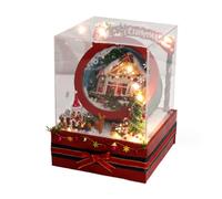 Mious DIY Miniature House Kit, Christmas 3D DIY Handmade Assembly Miniature Art Cottage Model Kit (Base Version)
