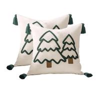 MiOYOOW 2PCS Christmas Cushion Covers, Soft Comfortable Pillow Cases with 3D Embroidery Xmas Tree Pattern & Tassels for Sofa Couch Bed Bedroom Living Room