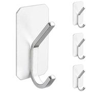 MiOYOOW 4PCS Self-Adhesive Hooks, No-Drill Adhesive Double-Hook Design Strong Sticky Hook for Kitchen, Bathroom, Living Room Wall Door