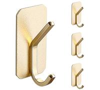 MiOYOOW 4PCS Self-Adhesive Hooks, No-Drill Adhesive Double-Hook Design Strong Sticky Hook for Kitchen, Bathroom, Living Room Wall Door