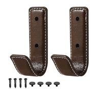 MiOYOOW Coat Hook Wall Mount, 2PCS Leather Cloth Hanger Hooks Premium Vintage Coat Racks for Robe Towel Hat Tie Bag Scarf