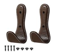 MiOYOOW Coat Hook Wall Mount, 2PCS Leather Cloth Hanger Hooks Premium Vintage Coat Racks for Robe Towel Hat Tie Bag Scarf