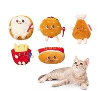 MiOYOOW Cute Cat Toys, 5PCS Plush Interactive Cat Toy with A Little Catnip, Kitten Chew Toy for Cat Kitten (Hamburger/French Fries/Hot Dog/Chicken Leg/Bread)