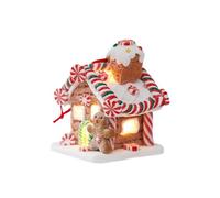 MiOYOOW Gingerbread House Decoration, Christmas Clay Lighted LED Gingerbread House Ornaments with 3 Shapes for Hanging, Holiday Party Home Office Decor