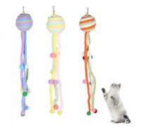 MiOYOOW Hanging Cat Toy, 3PCS Squeaky Sound Cat Balls with Bite Rope Colorful Interactive Kitten Plush Toys for Indoor Exercise