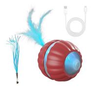 MiOYOOW Interactive Cat Toy, Detachable Automatic Ball Pet Toy with LED Light & Feather, USB Charging Kitten Rolling Ball for Indoor Outdoor Playing