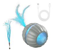 MiOYOOW Interactive Cat Toy, Detachable Automatic Ball Pet Toy with LED Light & Feather, USB Charging Kitten Rolling Ball for Indoor Outdoor Playing