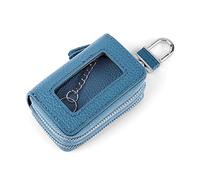 MiOYOOW Leather Key Case, Car Keychain Holder Double Layer Auto Keyring Wallet with Transparent Window for Men Women