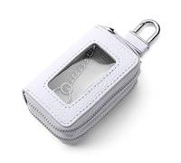 MiOYOOW Leather Key Case, Car Keychain Holder Double Layer Auto Keyring Wallet with Transparent Window for Men Women