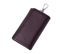 MiOYOOW Leather Keychain Wallet, Minimalist Unisex Key Case Compact Breathable Multiple Key Holder for Men Women