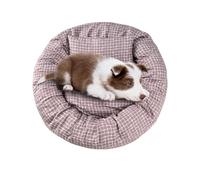 MiOYOOW Pet Round Bed, Donut-Shaped Breathable Dog Bed Soft Comfortable Cat Beds Built-In Removable Pillow for All Seasons Small Medium