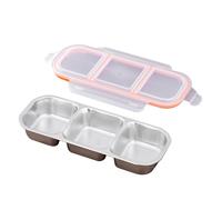 MiOYOOW Reusable Snack Container, 2/3 Compartments Bento Box with Lid 304 Stainless Steel Divided Food Storage Pot for Work Picnic 700mL/600mL