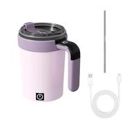 MiOYOOW Self Stirring Coffee Mug, Detachable Magnetic Electric Self Mixing Cup with Lid & Straw, Temperature Display, 380ML Stainless Steel Coffee Mixer for Home Travel Office