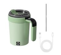 MiOYOOW Self Stirring Coffee Mug, Detachable Magnetic Electric Self Mixing Cup with Lid & Straw, Temperature Display, 380ML Stainless Steel Coffee Mixer for Home Travel Office