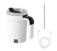 MiOYOOW Self Stirring Coffee Mug, Detachable Magnetic Electric Self Mixing Cup with Lid & Straw, Temperature Display, 380ML Stainless Steel Coffee Mixer for Home Travel Office