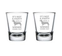 MIP Set of 2 Shot Glasses 1.75oz Shot Glass Gift It's Not A Party Until A Wiener Comes Out Dachshund Funny For Dog Lover