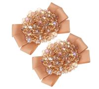 Mipcase 1 Pair Khaki Ribbon Bow Crystal Shoe Clips for Brides Wedding Shoe Jewelry with Beads Charm Accessories