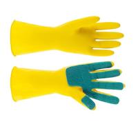 Mipcase 1 Pair Large Latex Dishwashing Gloves with Five-finger Scouring Pads, Household Kitchen Cleaning Gloves for Dishwashing and General Housework